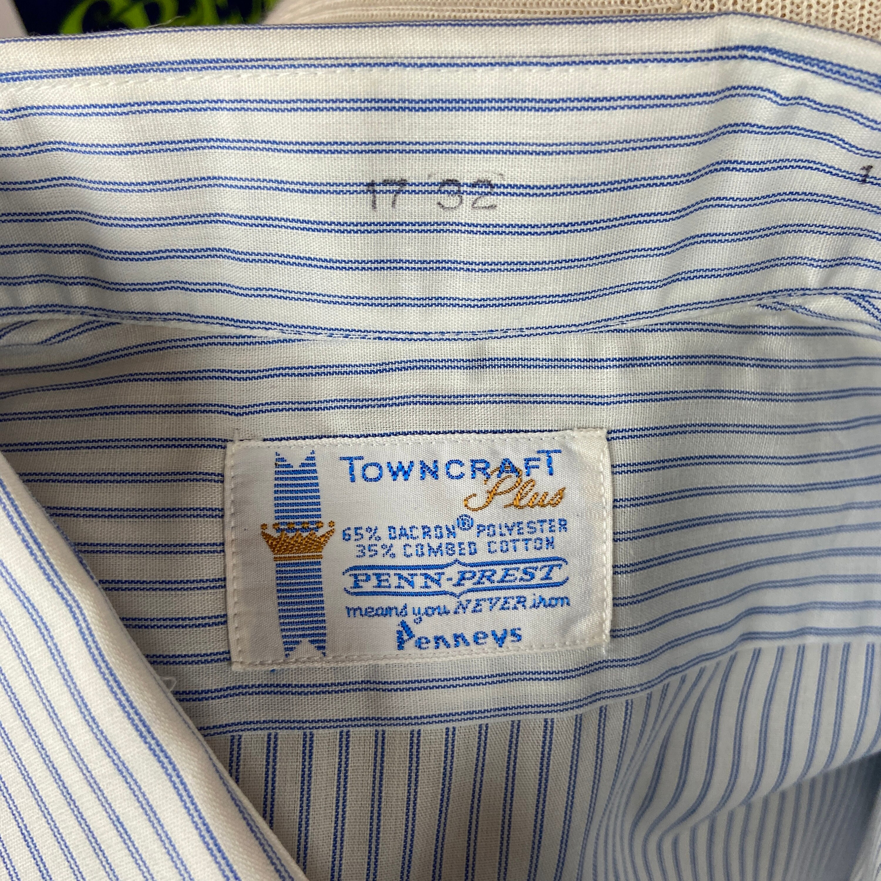 Vintage Mens 70s White Blue Pinstripe Penney's Towncraft Plus Penn