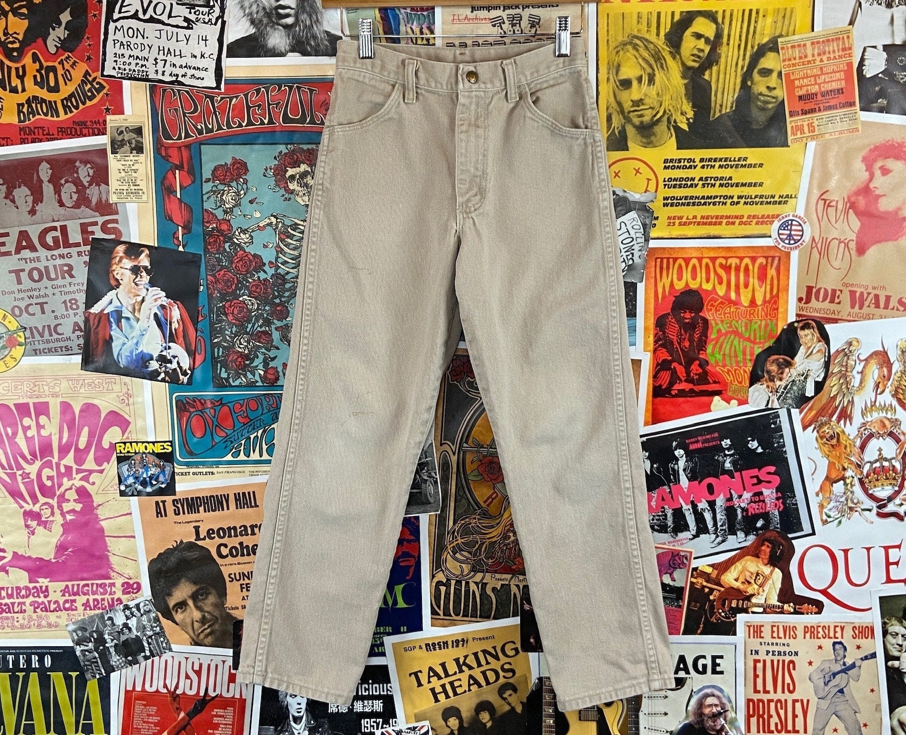 Vintage Kids 80s-90s Plain Khaki Beige Rustler Denim Jeans