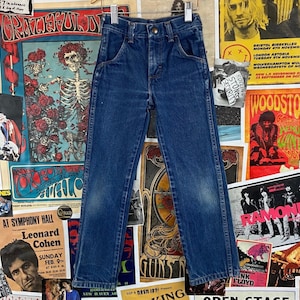 Vintage Kids 90s Faded Rustler Blue Denim Jeans Size 4-5 Slim Tall Boys Girls Western Rockabilly Pants All Cotton American Retro
