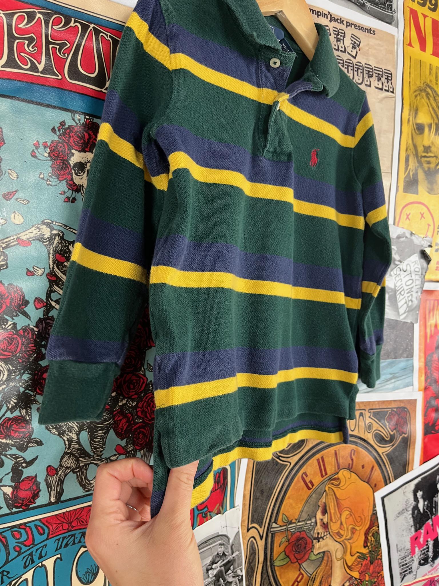 Vintage Toddler Kids Y2ks Green Blue Yellow Striped Long