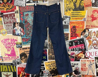Vintage Kids 70s-80s Indigo Dark Wash Bootcut Denim Jeans Pants Sz 14 Ages 10-11 American Retro Boys Girls Rockabilly USA Cotton
