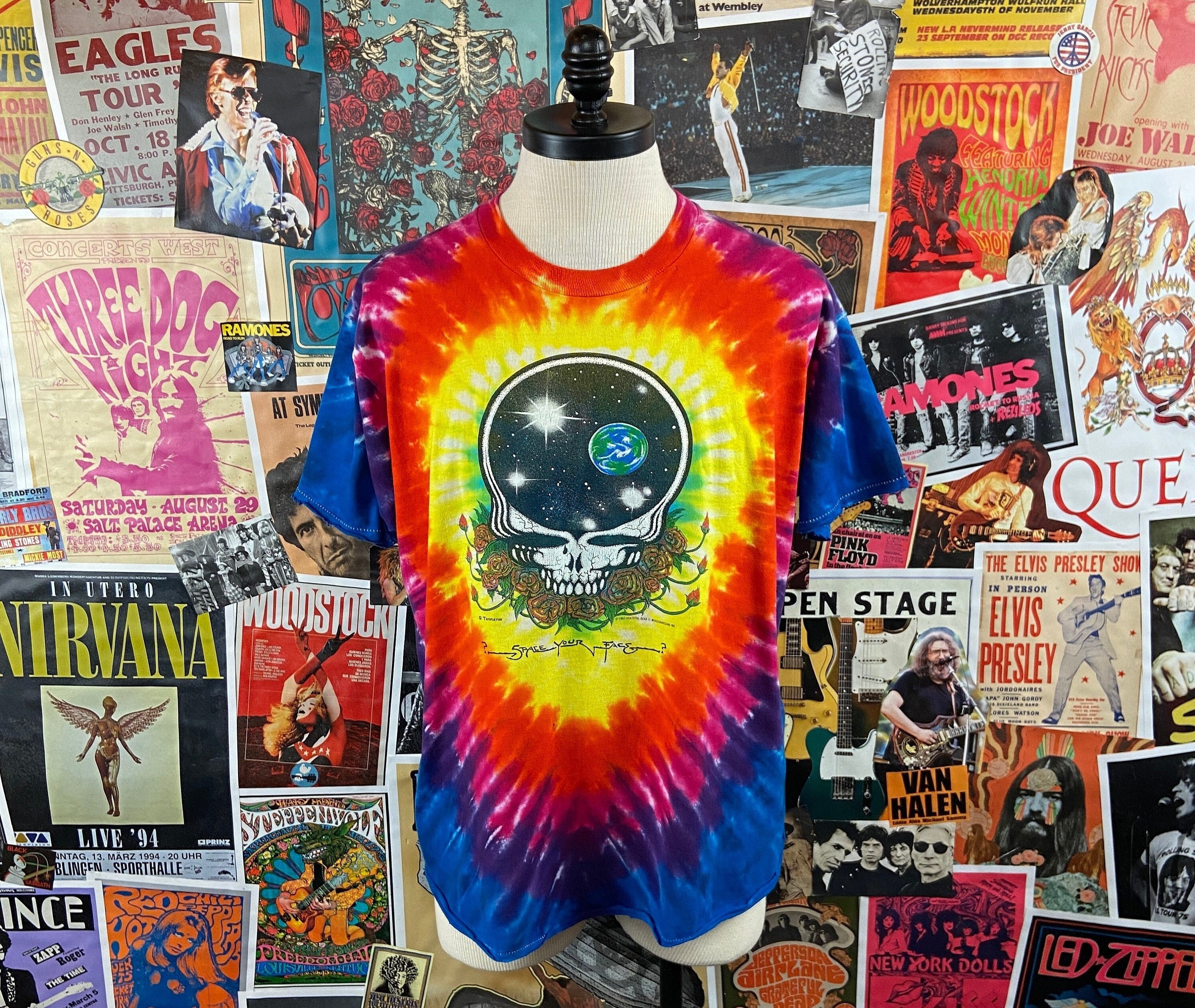 Vintage Grateful Dead Liquid Blue Space your Face Tie Dye T-Shirt Size  Men's L