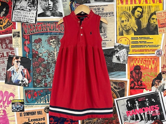 Vintage Girls Kids 90s 2000s Y2ks Red White Blue Sleeveless Polo