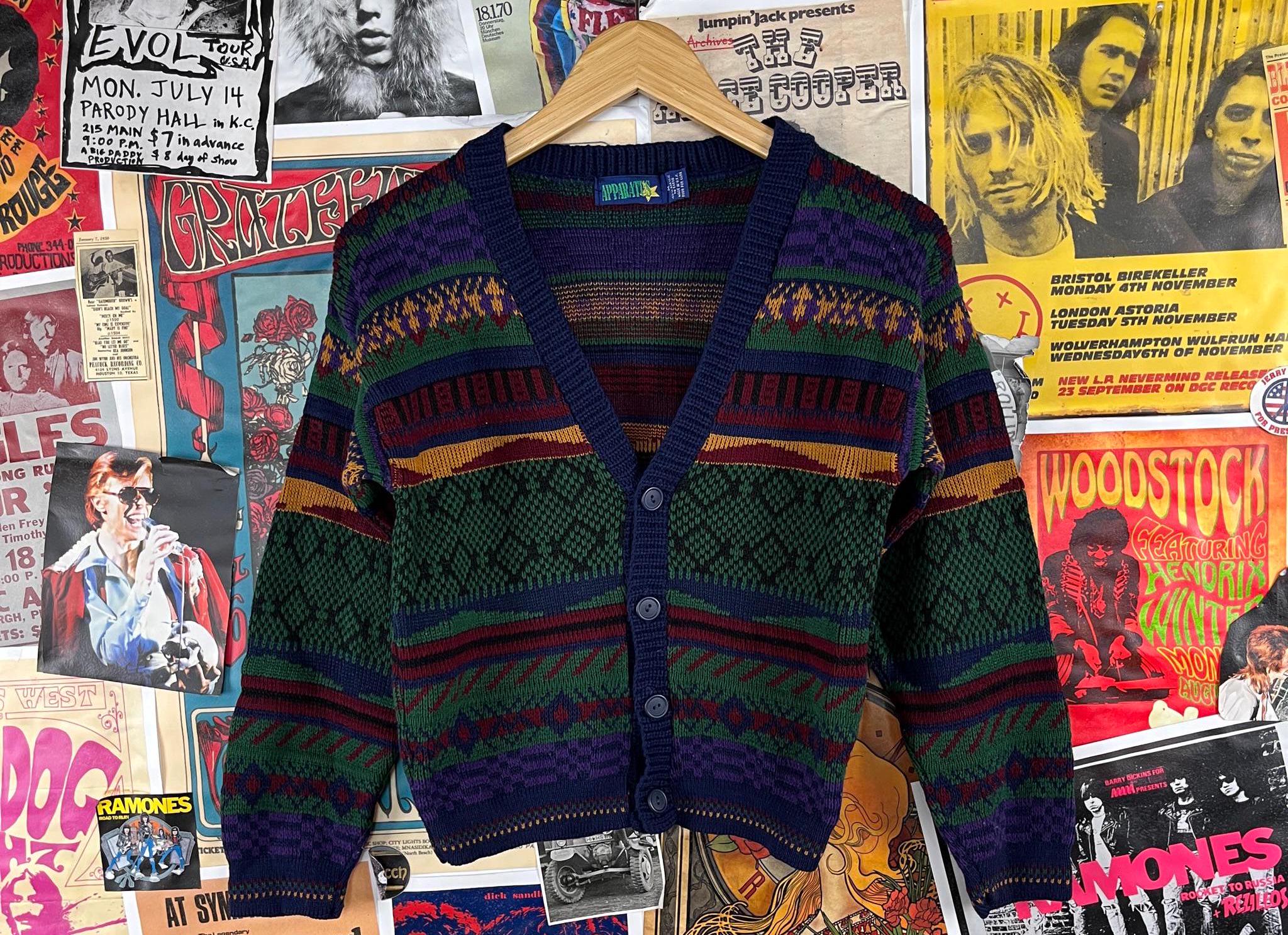 トップス [Vintage] 90s Multi Design cardigan Vintage Kids Boys 90s Blue Multi-color Striped Geometric