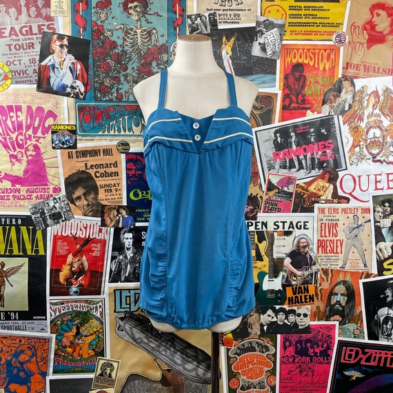 Vintage Women S 1950s Blue Bombshell Pinup Sweetheart One Etsy