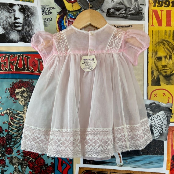 Vintage Baby Girls 60s Deadstock Sheer Pink Nylon… - image 4