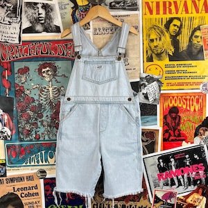 Vintage Girls Kids 90s Light Wash Guess Jeans Georges Marciano Denim Cutoff Shortall Overalls Shorts 6X-7 Streetwear Spring Clothing USA