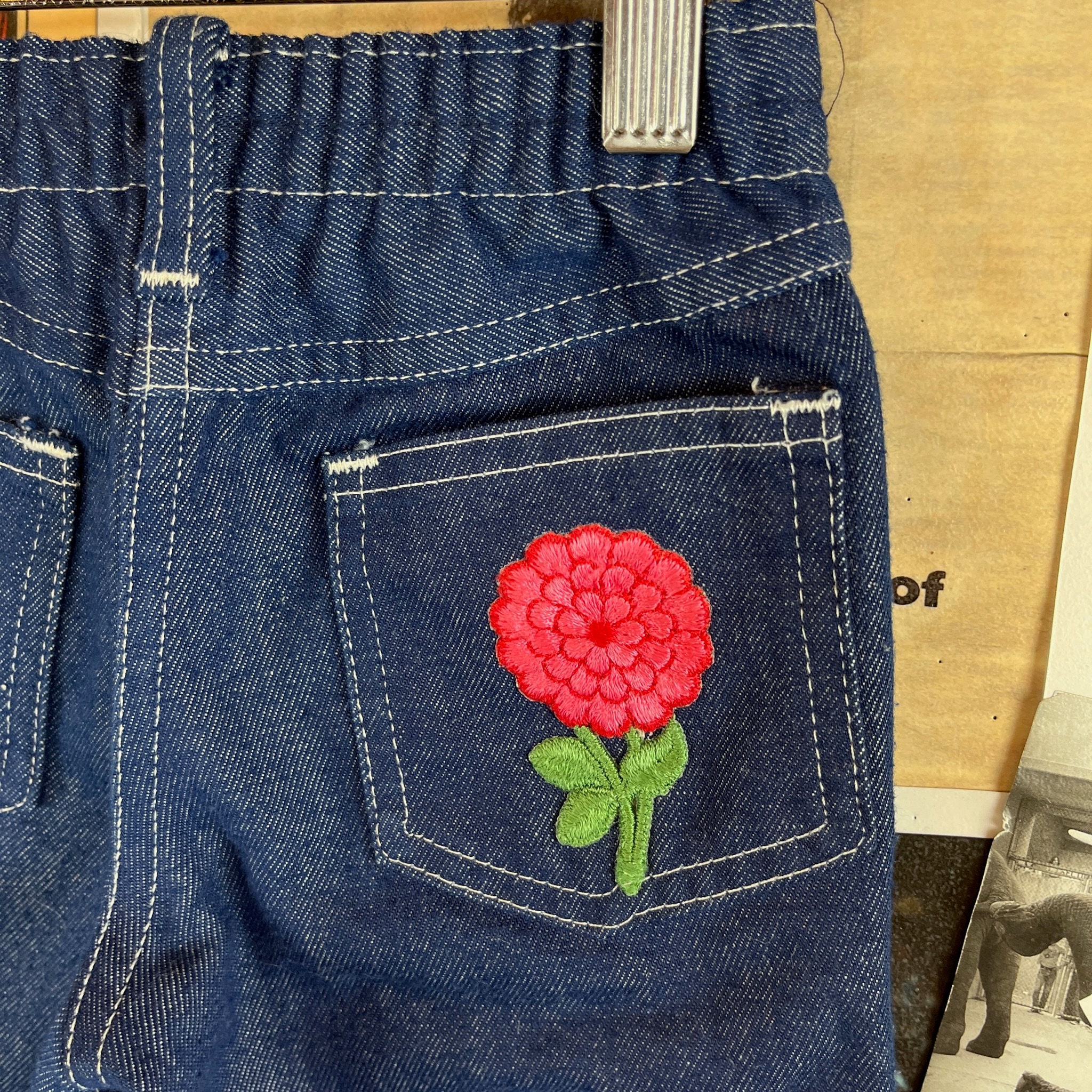 ヴィンテージ 幼児 女の子 子供用 70年代 ダークブルー デニム 刺繍 