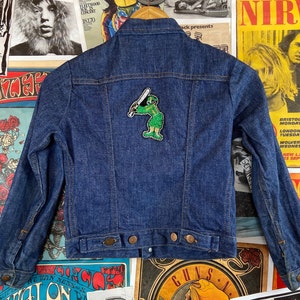 Vintage Kids 70s Redline Wrangler Embroidered Bell Baseball Player Patch Indigo Blue Denim Jean Trucker Jacket Size 10, 70s Boys Girls Coat image 7