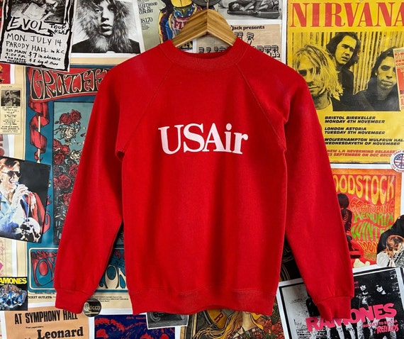 Vintage Kids 90s Red US Air Airlines Graphic Pull… - image 1