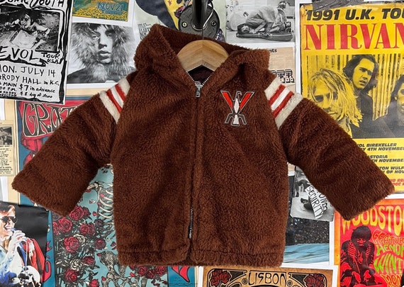 Vintage Toddler Kids 60s-70s Brown Fuzzy Striped … - image 1