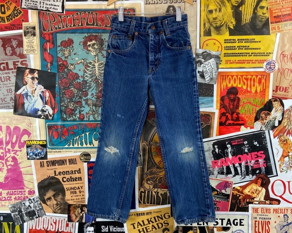 Vintage Kids 70s-80 Blue Distressed Straight Leg … - image 1