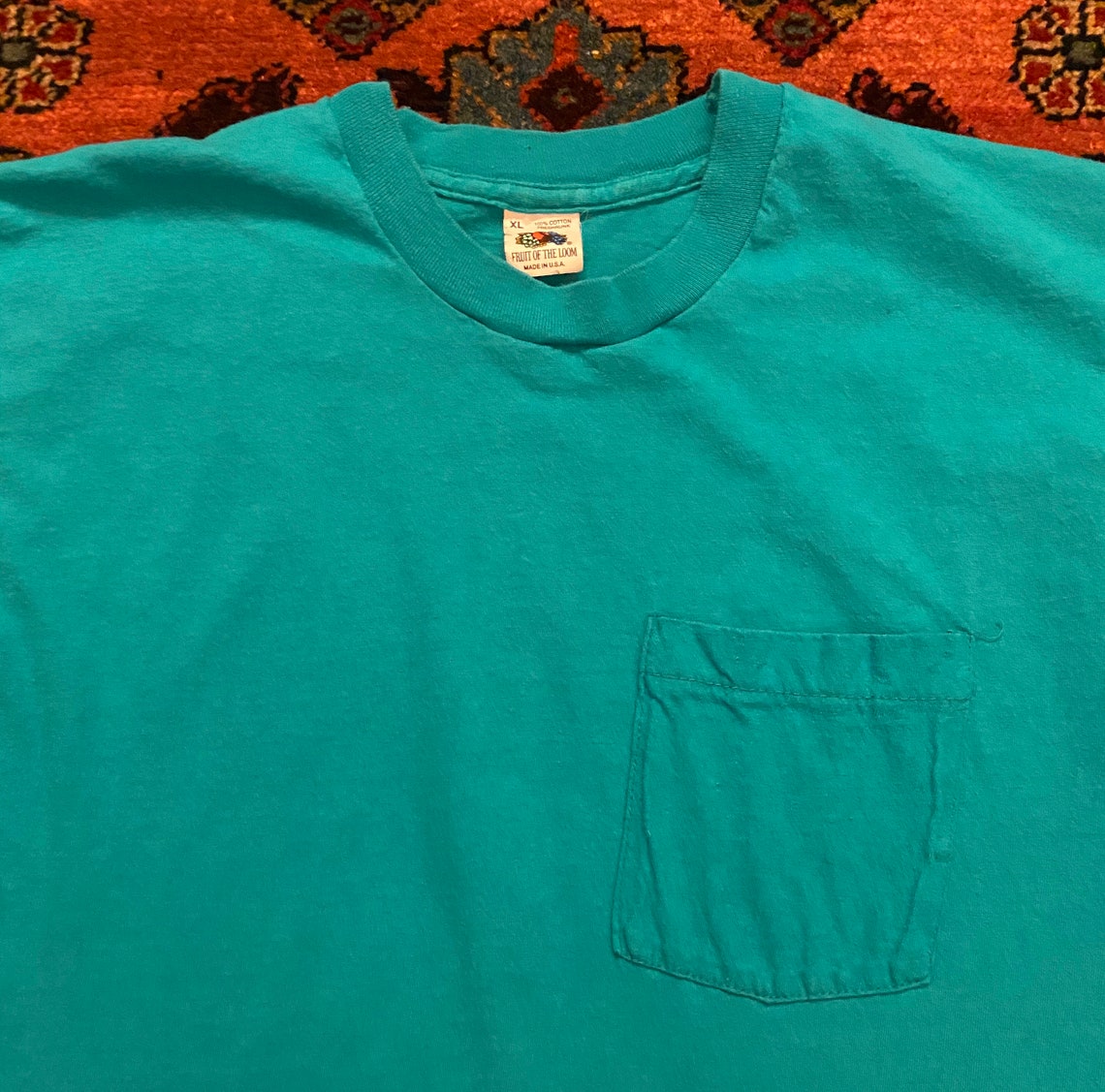 Vintage 1980s Fruit of the Loom Teal All Cotton Pocket T-Shirt | Etsy