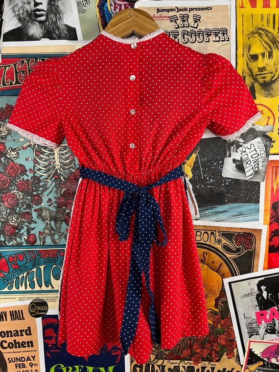 Vintage Girls Kids 60s-70s Red White & Blue Polka… - image 7