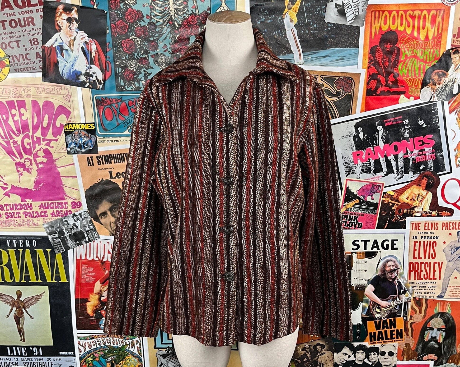 Vintage Damen 60er-70er Jahre braun rot gestreift Wolle V