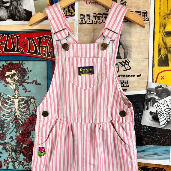 Vintage Girls Kids 80s-90s Pink & White Striped O… - image 2
