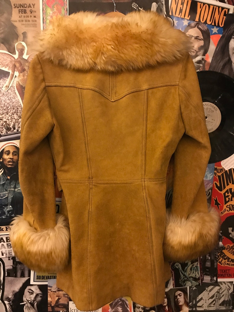 Vintage Women/'s 1970s Suede The Tannery Fur Lined Belted Penny Lane Jacket