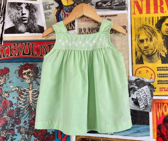 Vintage Baby Girls Kids 70s Light Pastel Green Em… - image 1