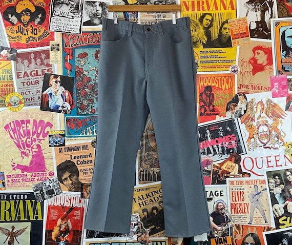 Vintage Mens 70s 80s Gray Levi's 517s Black Tab Polyester Trousers