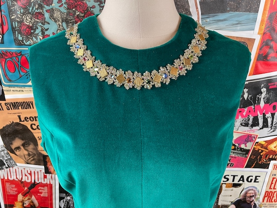 Vintage Women's 60s Teal Mod Velvet Beaded Sleeve… - image 2