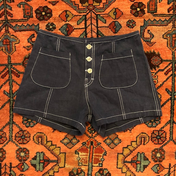 Vintage Women's 1970s Navy Blue Cotton Hot Pant Sh