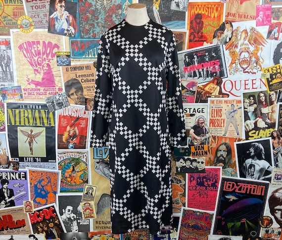 Vintage Womens 60s-70s Black & White Check Plaid … - image 1