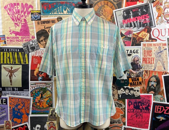 Vintage Men's 80s-90s Light Pastel Blue Plaid Sin… - image 1