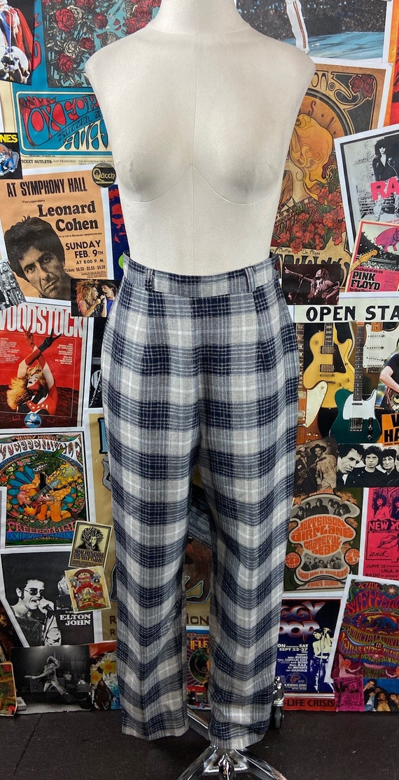 Vintage Women's 80s-90s Navy Blue & Gray Plaid Hi… - image 9