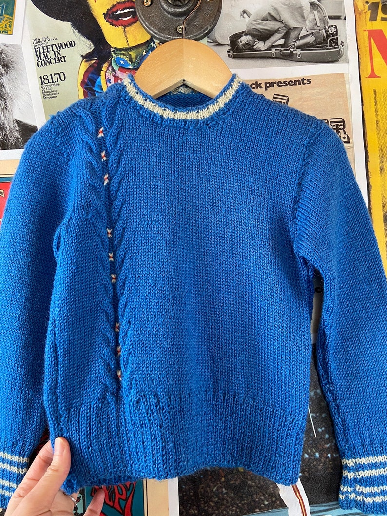 Vintage Baby Kids 50s-60s Blue & White Knit Striped Long Sleeve Pullover Crewneck Sweater 18-24 Months, Retro Baby Boy Jumper Fall Top image 7