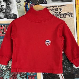 Vintage Toddler Kids Boys 70s Red Stars & Stripes Emblem Pullover Turtleneck Shirt 2T-3T, Retro USA 4th of July Independence Day Top