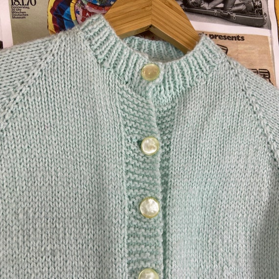 Vintage Kids Girls 50s-60s Pastel Mint Blue Knit … - image 3