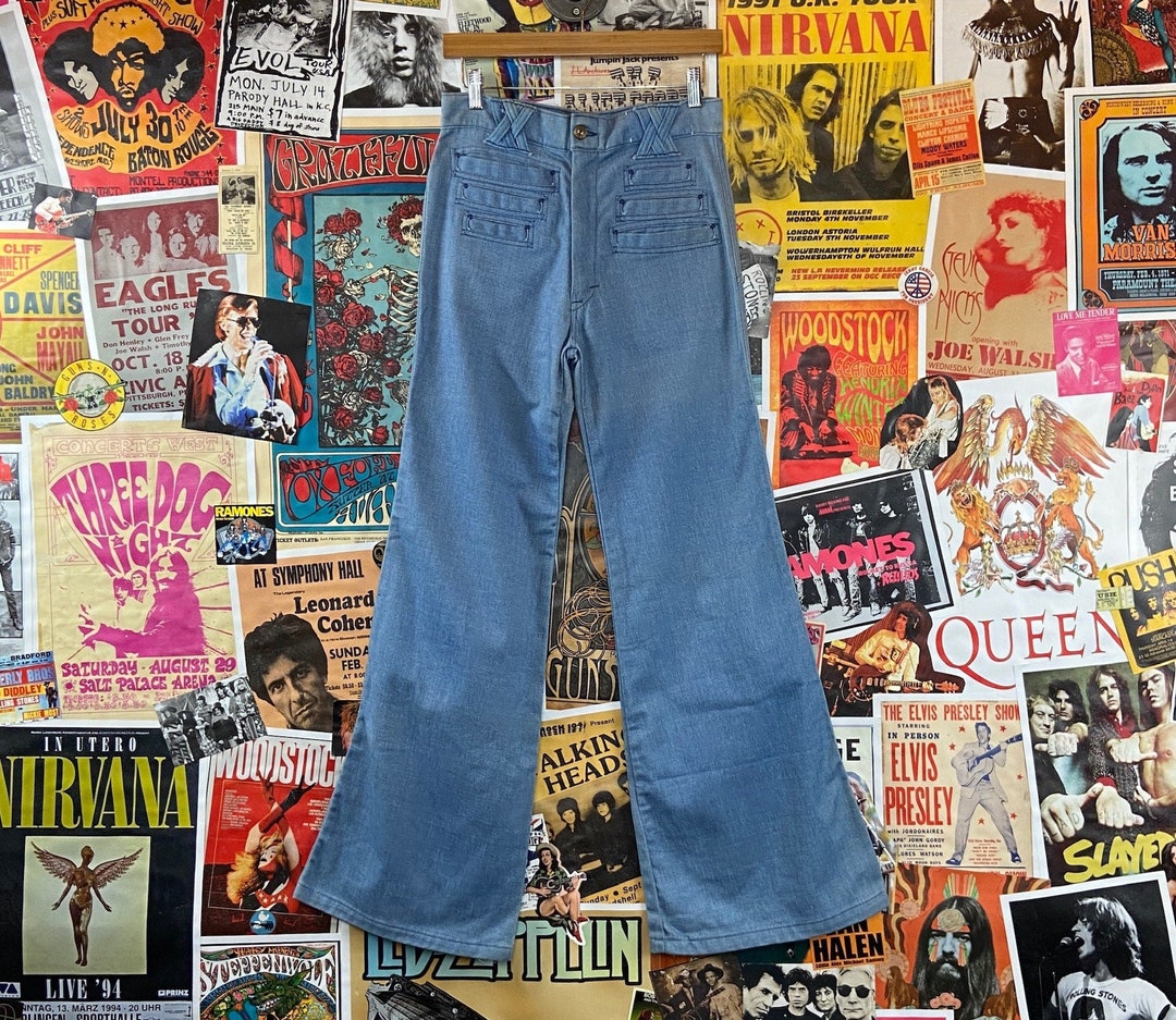 Men's 60s 70s Bell Bottom Wide-Leg Flared Jeans Classic Vintage