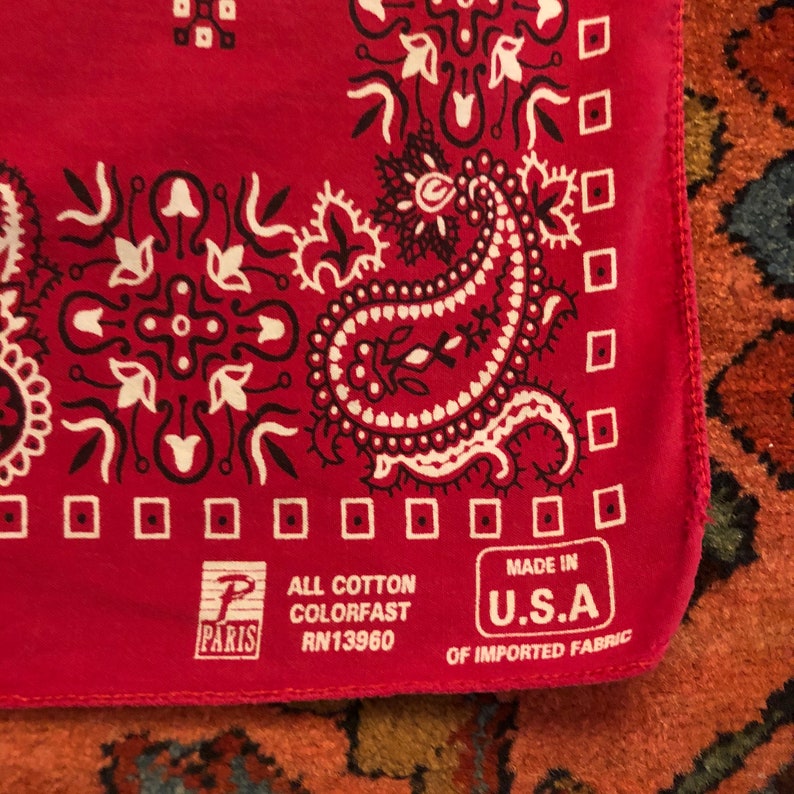 Vintage 197080s Red Paisley Colorfast All Cotton Square Bandana Handkerchief