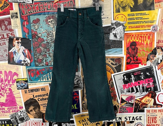 Vintage Kids 70s-80s Green Corduroy Billy the Kid Flares Pants 