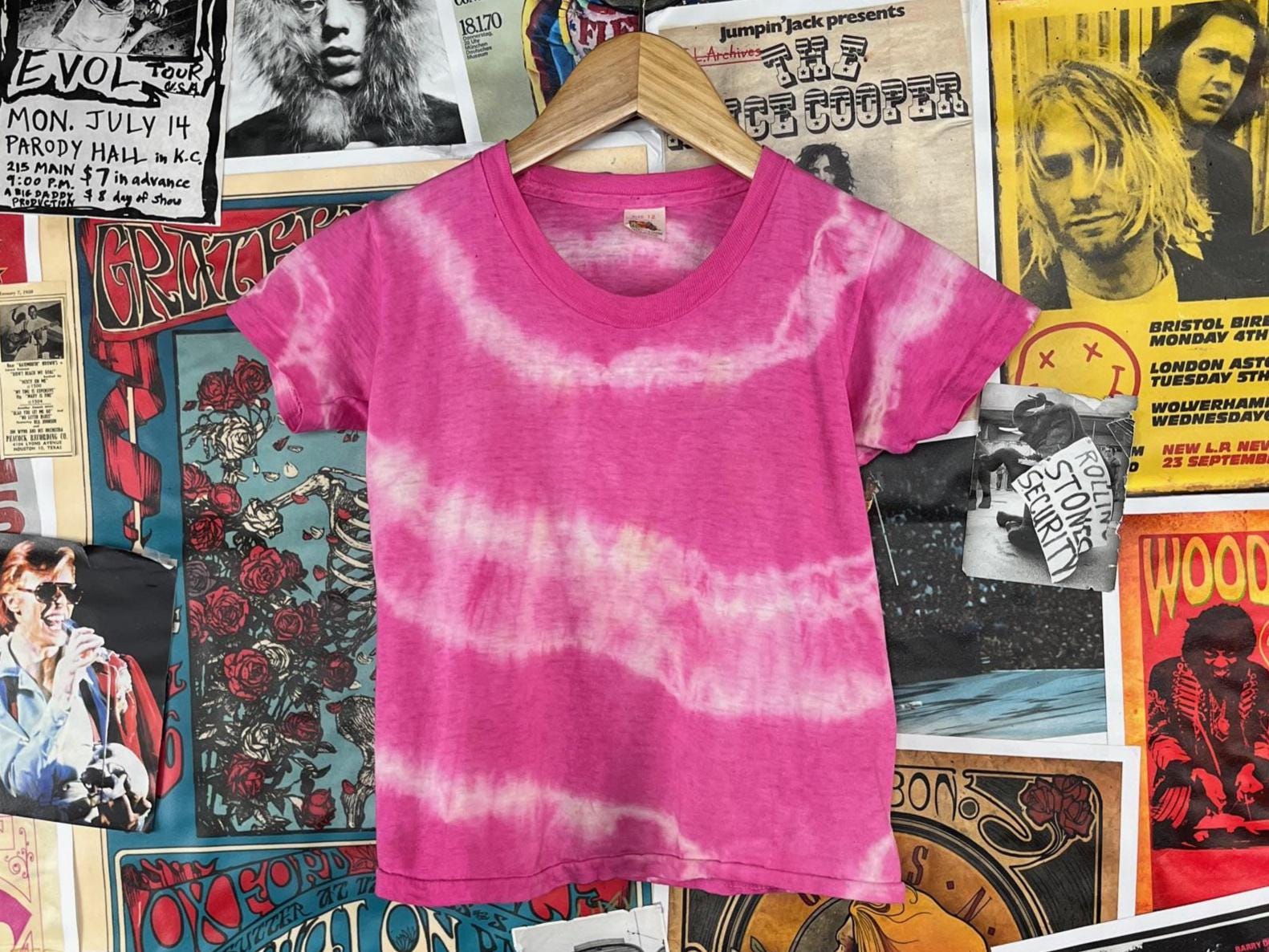Vintage Kids Girls 80s 90s Pink White Tie Dye Fruit of the Loom