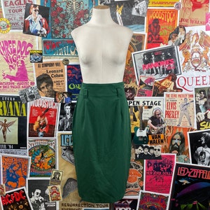 Vintage Damen 90er Jahre Waldgrün Hohe Taille Bleistiftrock 26 &quot;Taille Größe 2, Geschäftsfrau Academia Sekretärin Rock Femmeswear