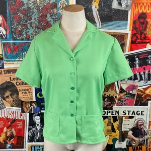 Vintage Women&#39;s 60s-70s Embroidered Seaport 600 Lewiston Idaho Bowling Shirt Size Petite Small, Womens Rockabilly Bowl Team Blouse Retro