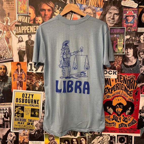 Vintage 1970s Libra Zodiac Astrology Blue Graphic