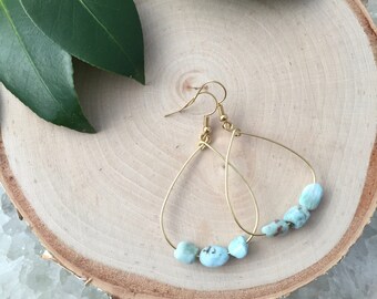 Larimar Hoop Earrings - Larimar Earrings - Hoop Earrings -Gemstone Hoop Earrings - Gift for her-Lightweight Earrings -Girl Gift