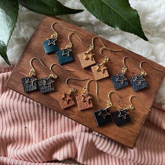 Leather cheap star earrings