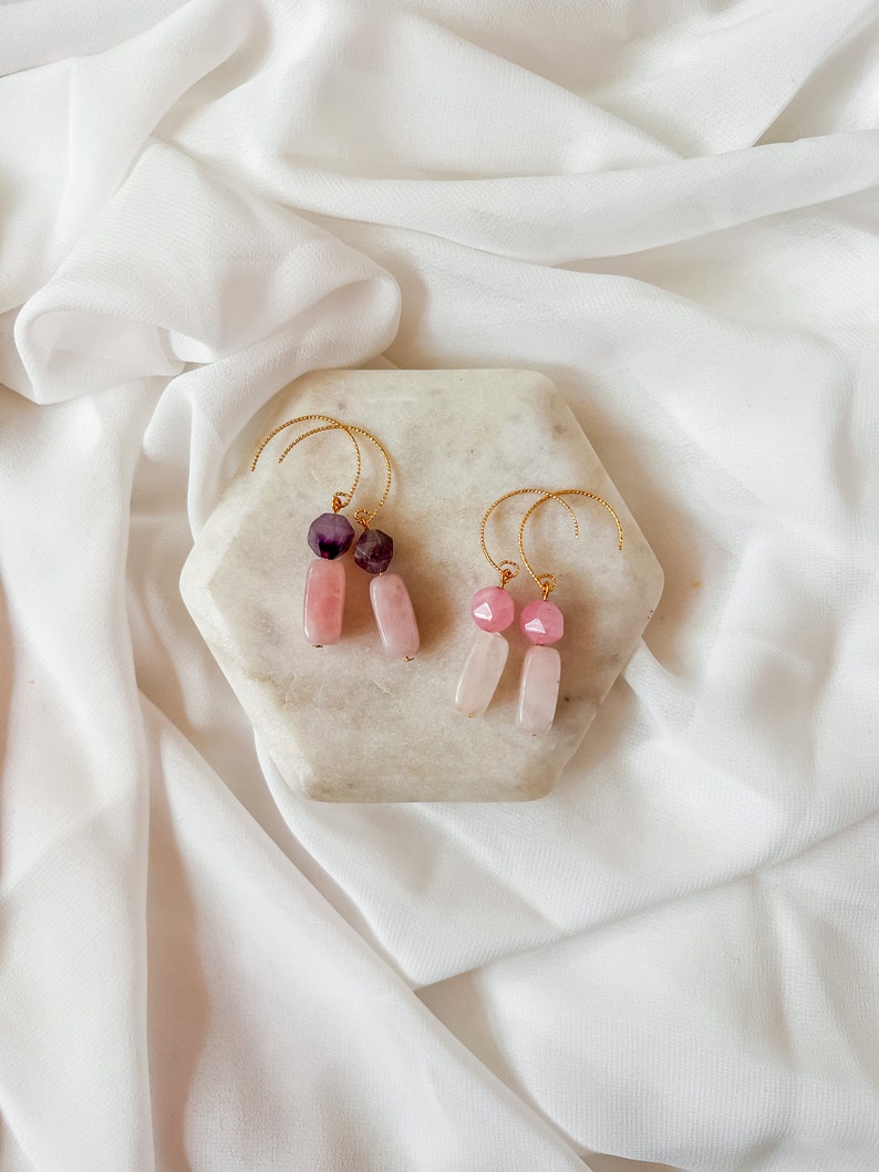 Agatha Earrings Gemstone Earrings Modern Earrings Simple Earrings Rose Quartz Earrings Polymer Clay Earrings Dangle Earrings image 1