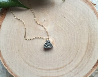 Tiny Silver Triangle Druzy Necklace - Silver Druzy Jewelry - Drop Druzy Necklace - Delicate Necklace - Silver Druzy Necklace - Gift for her