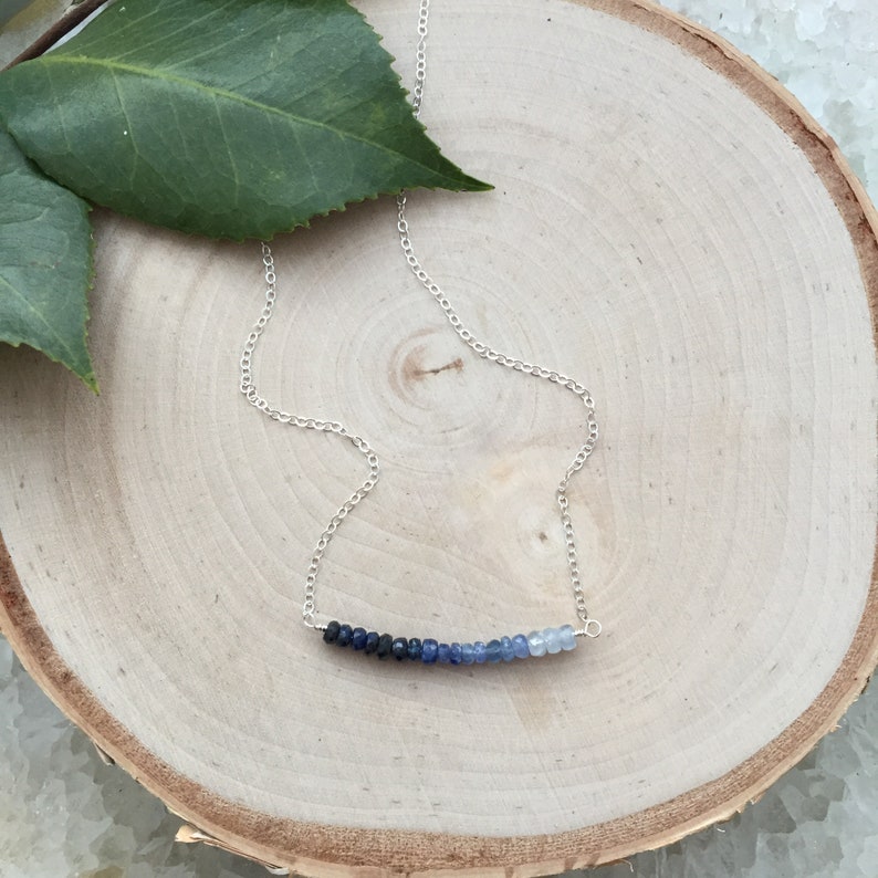 Bridesmaid Necklace Ombre Blue Sapphire Bar Necklace -Sapphire Necklace- Bar Necklace Dainty Necklace Petite Necklace Ombre Necklace