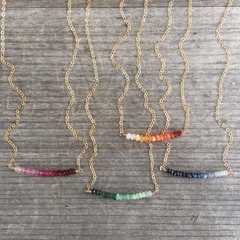 Bridesmaid Necklace Ombre Blue Sapphire Bar Necklace -Sapphire Necklace- Bar Necklace Dainty Necklace Petite Necklace Ombre Necklace