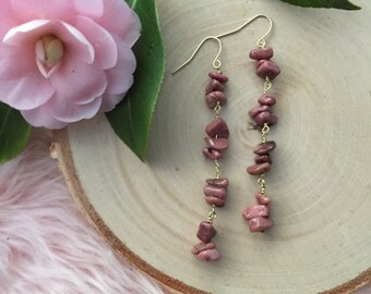 Pink Rhodonite Drop Earrings - Pink Earrings - Modern Earrings - Drop Earrings -Dangle Earrings -Gift for her - Valentine's Gift