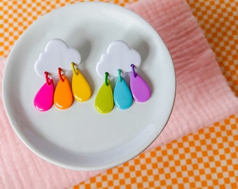 Merry Rainbow Earrings  - Clay Dangle Earrings - Clay Earrings -Happy Jewelry - Colorful Earrings - Rainbow Earrings - Rainbow Jewelry