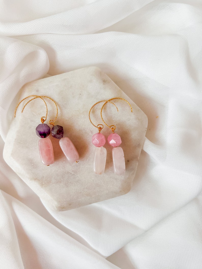 Agatha Earrings Gemstone Earrings Modern Earrings Simple Earrings Rose Quartz Earrings Polymer Clay Earrings Dangle Earrings image 3