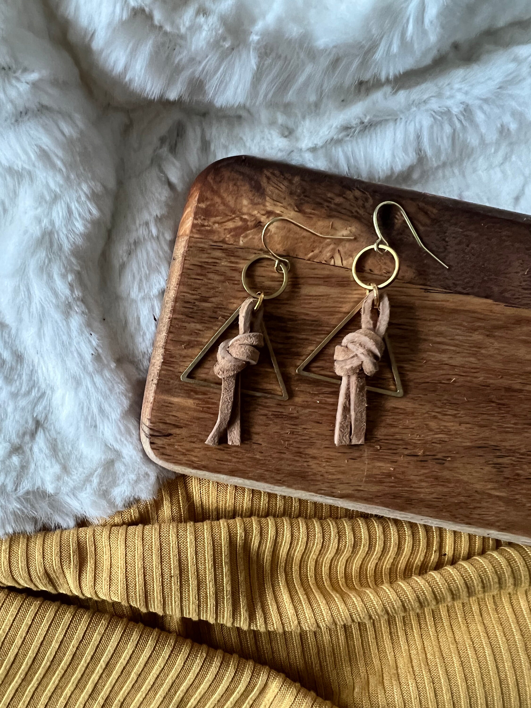 Leather Triangle Earrings - Leather Earrings -Boho Earrings -Leather Drop Earrings -Leather Dangle Earrings - Gift for Her -Leather Jewelry by elevenandjane