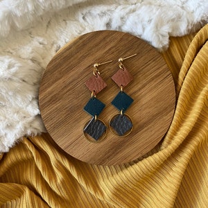 Leather Earrings - Dangle Earrings - Drop Earrings - Leather Jewelry - Girl Gift - Leather and Brass - Leather Dangle Earrings -Gift for Her