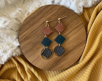 Leather Earrings - Dangle Earrings - Drop Earrings - Leather Jewelry - Girl Gift - Leather and Brass - Leather Dangle Earrings -Gift for Her